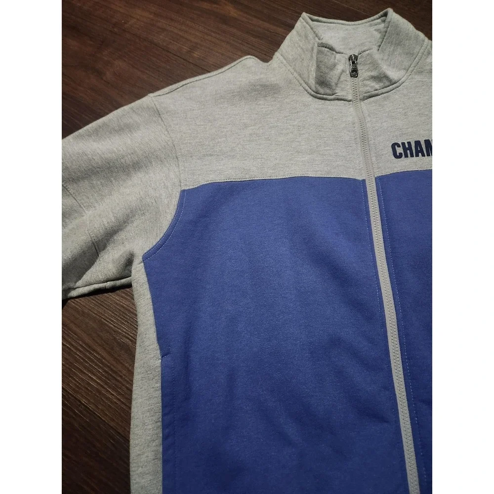 Champion Jacket Mens Large Gray Blue Full‎ Zip Track Fleece Colorblock Athletic